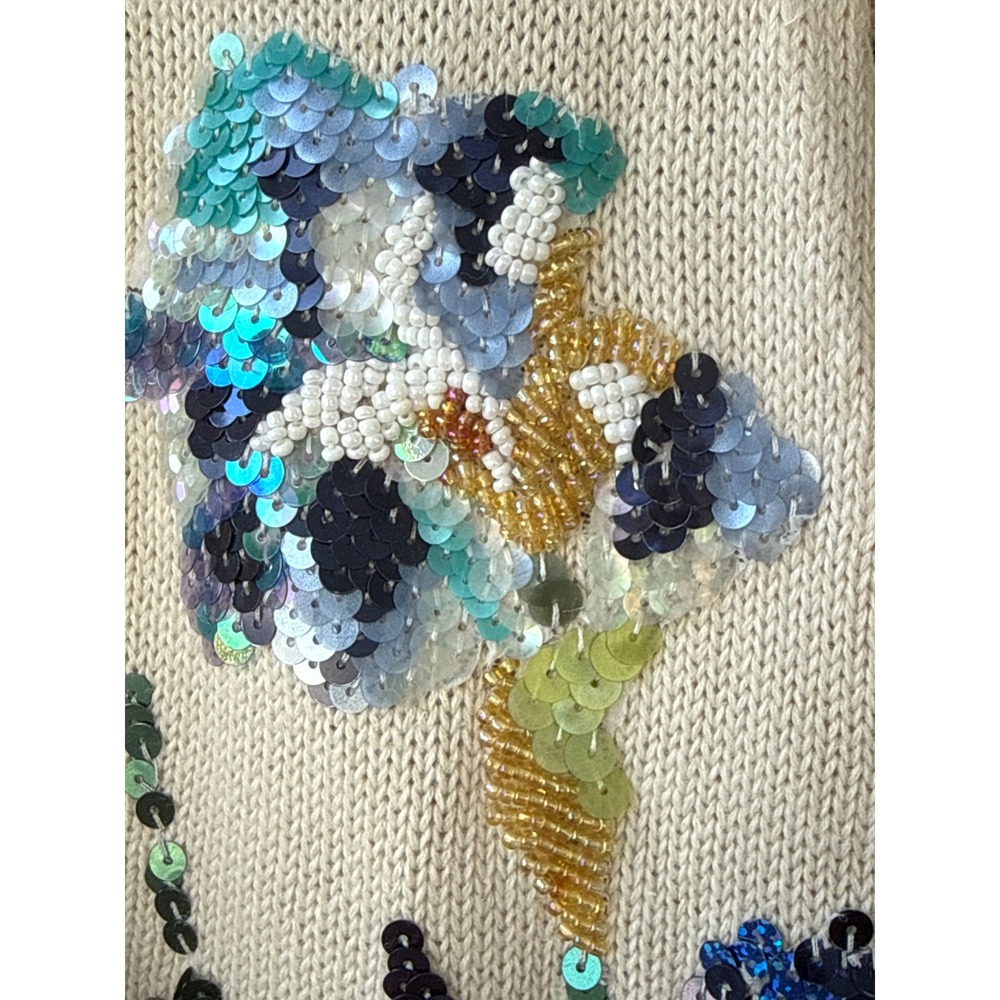 Storybook Knits Floral Sequin Beaded Zip Front Cardigan Sweater Cream Small NWT - Picture 4 of 11